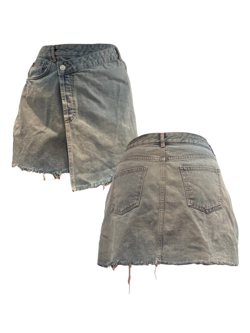 Topshop Cross Waist Washed Blue Denim Mini Skirt